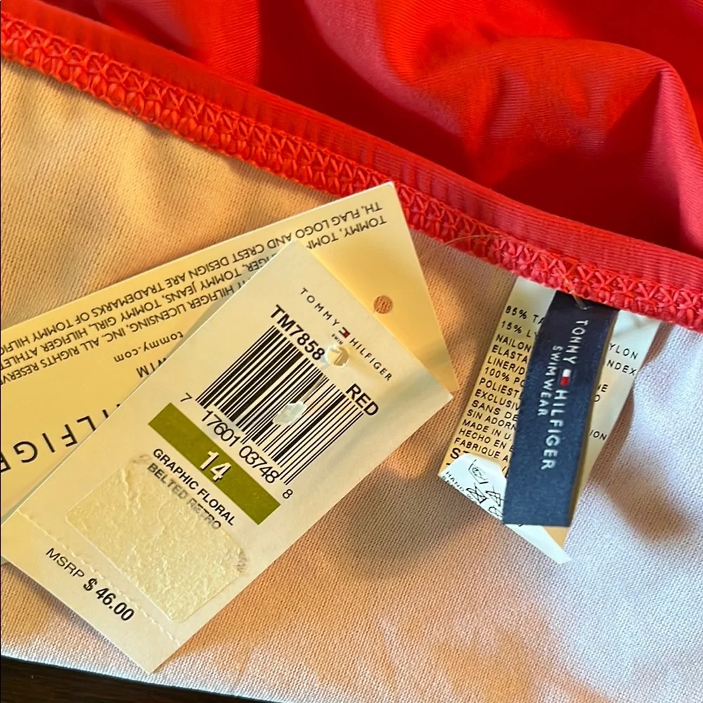 NWT Tommy Hilfiger Red Floral Belted Retro Hipster Swim Bottoms